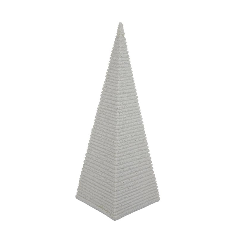 Fuji Decorative Pyramid Sculpture with Layered Ridges- White Resin