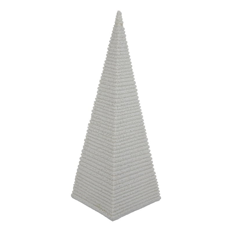Fuji Decorative Pyramid Sculpture with Layered Ridges- White Resin