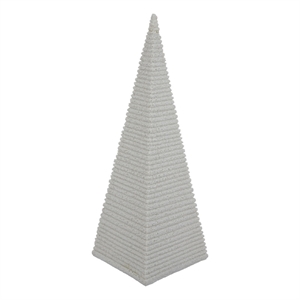 Fuji Decorative Pyramid Sculpture with Layered Ridges- White Resin