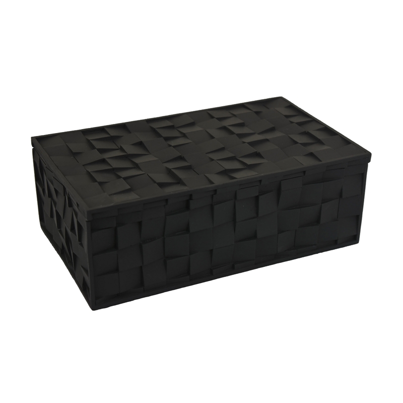 Suzie Decorative Box with Lid for Storage- Black Woven Texture Resin