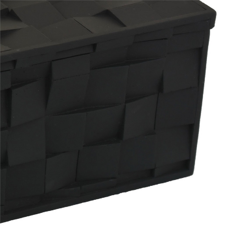 Suzie Decorative Box with Lid for Storage- Black Woven Texture Resin