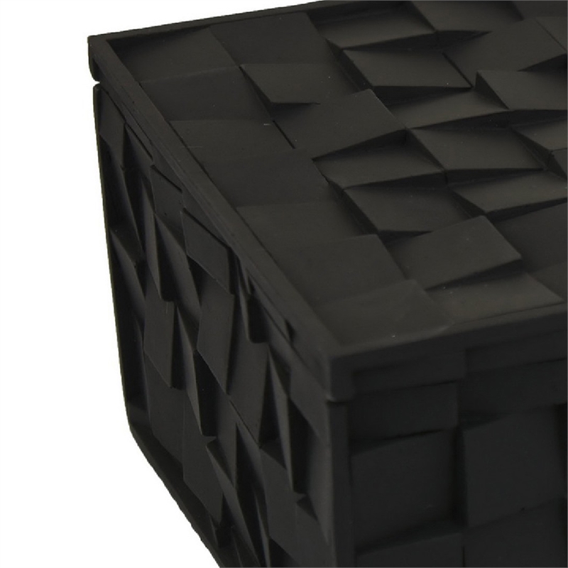Suzie Decorative Box with Lid for Storage- Black Woven Texture Resin