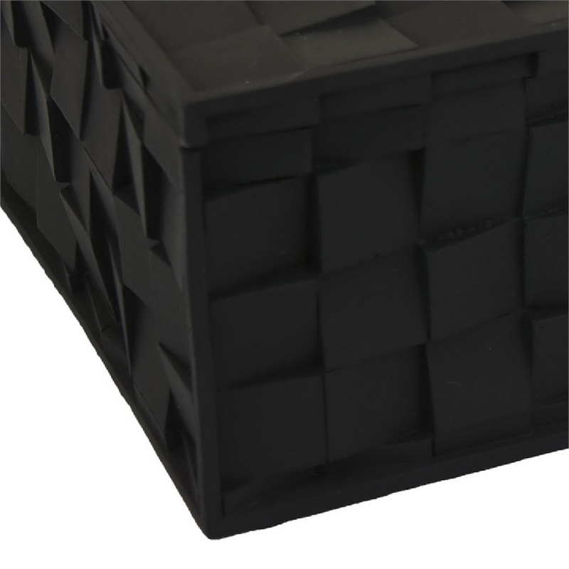 Suzie Decorative Box with Lid for Storage- Black Woven Texture Resin