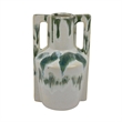 Zyma Modern Vase with Dual Handle- Green Drip Glaze- White Ceramic