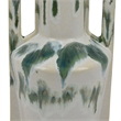 Zyma Modern Vase with Dual Handle- Green Drip Glaze- White Ceramic