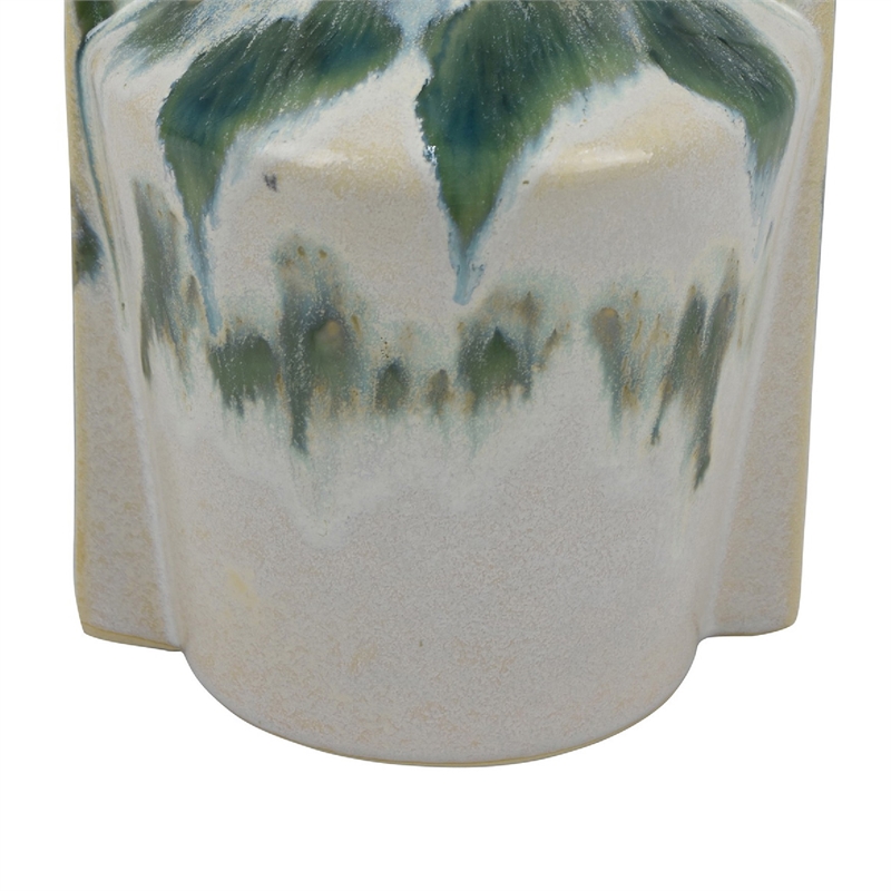 Zyma Modern Vase with Dual Handle- Green Drip Glaze- White Ceramic