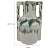 Zyma Modern Vase with Dual Handle- Green Drip Glaze- White Ceramic