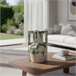 Zyma Modern Vase with Dual Handle- Green Drip Glaze- White Ceramic