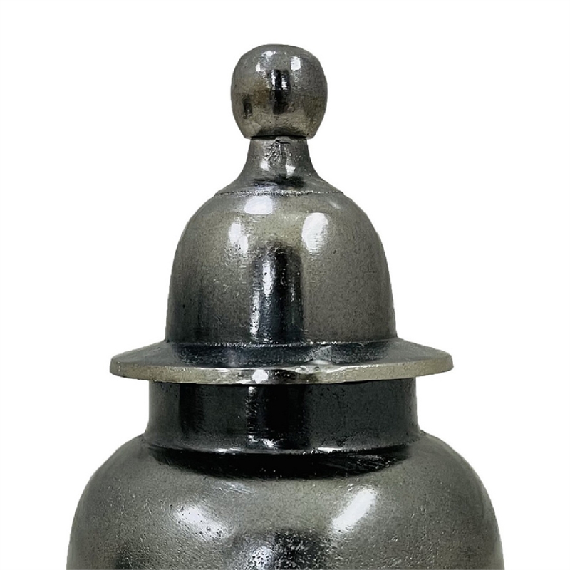 Anila Traditional Temple Jar with Dome Lid- Black Chrome Metal 21 Inch