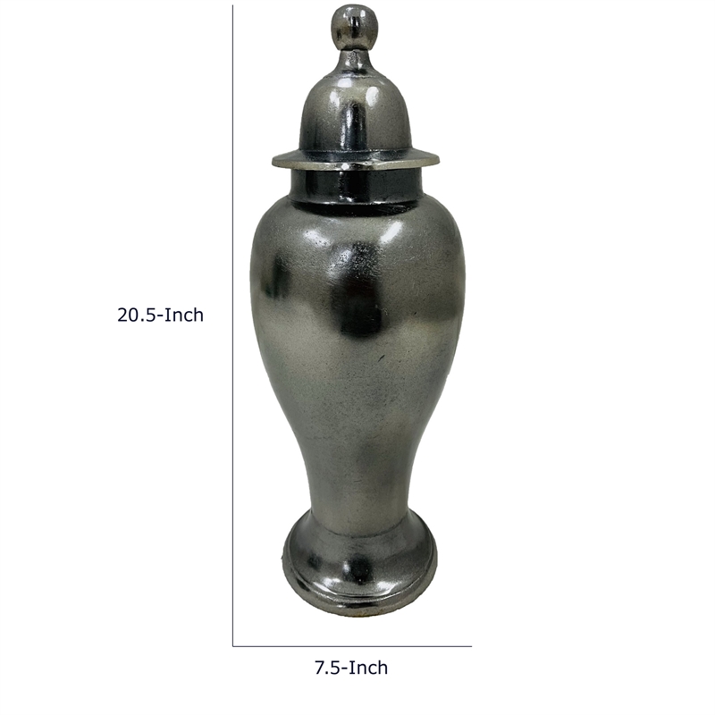 Anila Traditional Temple Jar with Dome Lid- Black Chrome Metal 21 Inch