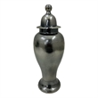 Anila Traditional Temple Jar with Dome Lid- Black Chrome Metal 21 Inch