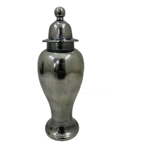 Anila Traditional Temple Jar with Dome Lid- Black Chrome Metal 17 Inch