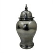Anila Traditional Temple Jar with Dome Lid- Black Chrome Metal 21 Inch