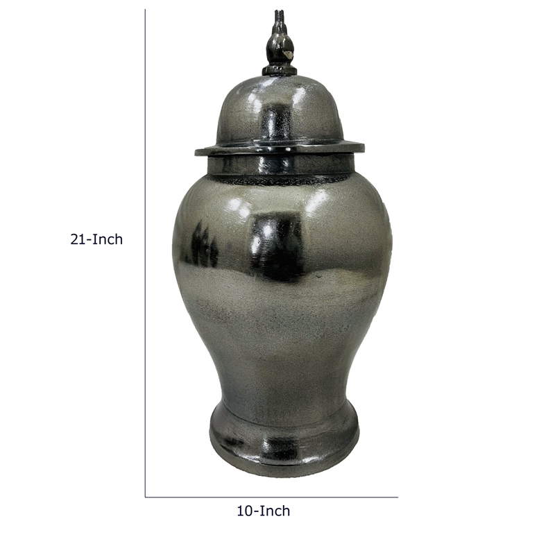 Anila Traditional Temple Jar with Dome Lid- Black Chrome Metal 21 Inch