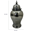 Anila Traditional Temple Jar with Dome Lid- Black Chrome Metal 21 Inch