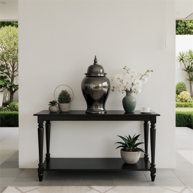 Anila Traditional Temple Jar with Dome Lid- Black Chrome Metal 21 Inch