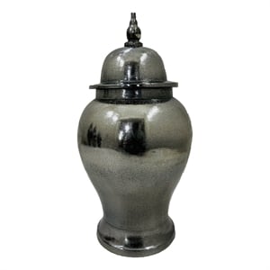 Anila Traditional Temple Jar with Dome Lid- Black Chrome Metal 21 Inch