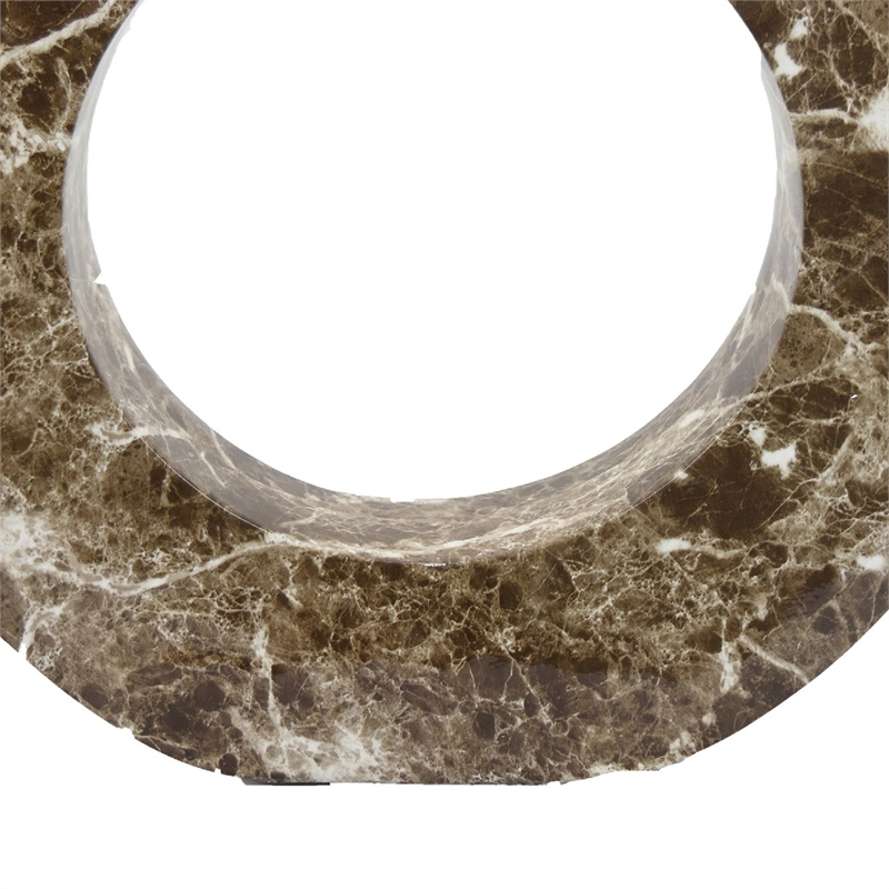 Tabletop Decor Accent- Open-Curved Frame- Brown Marble-Like Resin 14 Inch