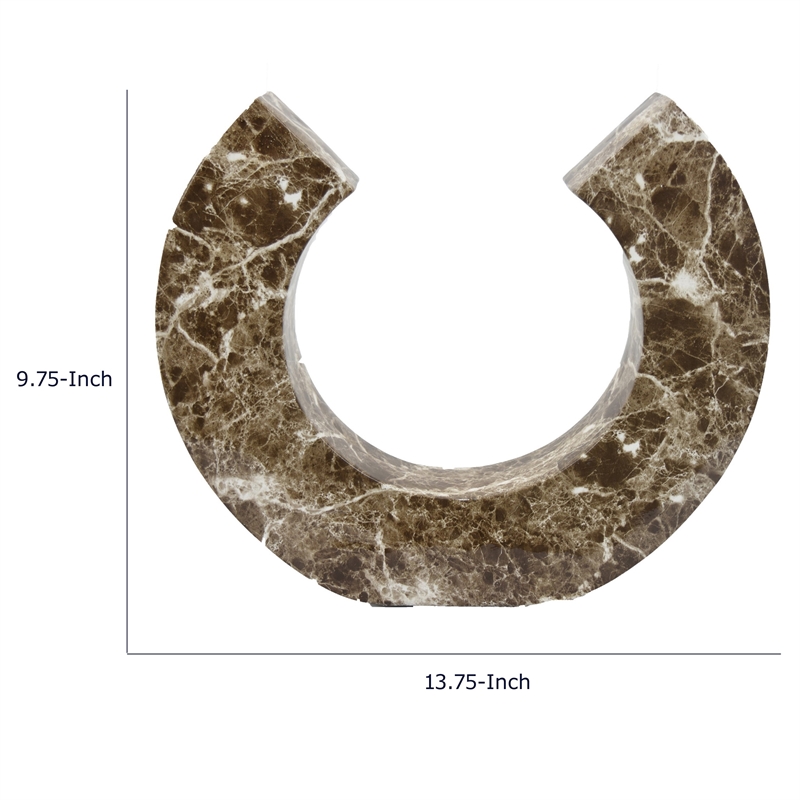 Tabletop Decor Accent- Open-Curved Frame- Brown Marble-Like Resin 14 Inch