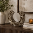 Tabletop Decor Accent- Open-Curved Frame- Brown Marble-Like Resin 14 Inch