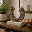 Tabletop Decor Accent- Open-Curved Frame- Brown Marble-Like Resin 14 Inch