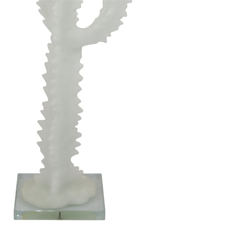 Erica Decorative Cactus Sculpture on Glass Base- White Resin 18 Inch