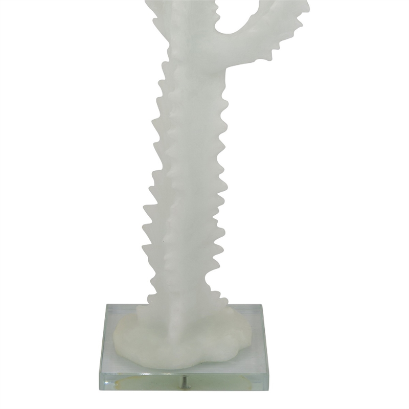 Erica Decorative Cactus Sculpture on Glass Base- White Resin 18 Inch
