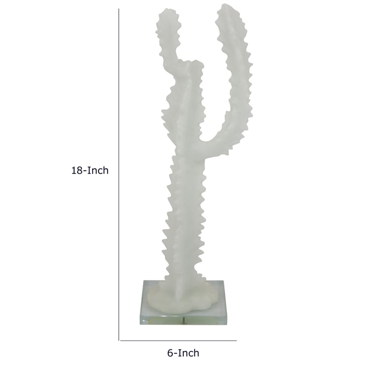 Erica Decorative Cactus Sculpture on Glass Base- White Resin 18 Inch