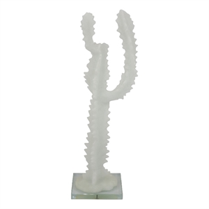 Erica Decorative Cactus Sculpture on Glass Base- White Resin 18 Inch