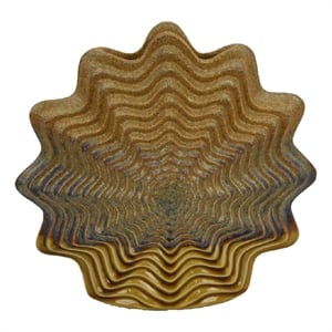 Modern Vase with Wavy Sculptural Design- Brown Textured Ceramic 12 Inch