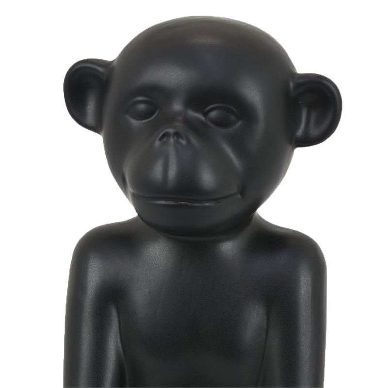 Decorative Monkey Sculpture in Seated Pose- Matte Black Ceramic 12 Inch