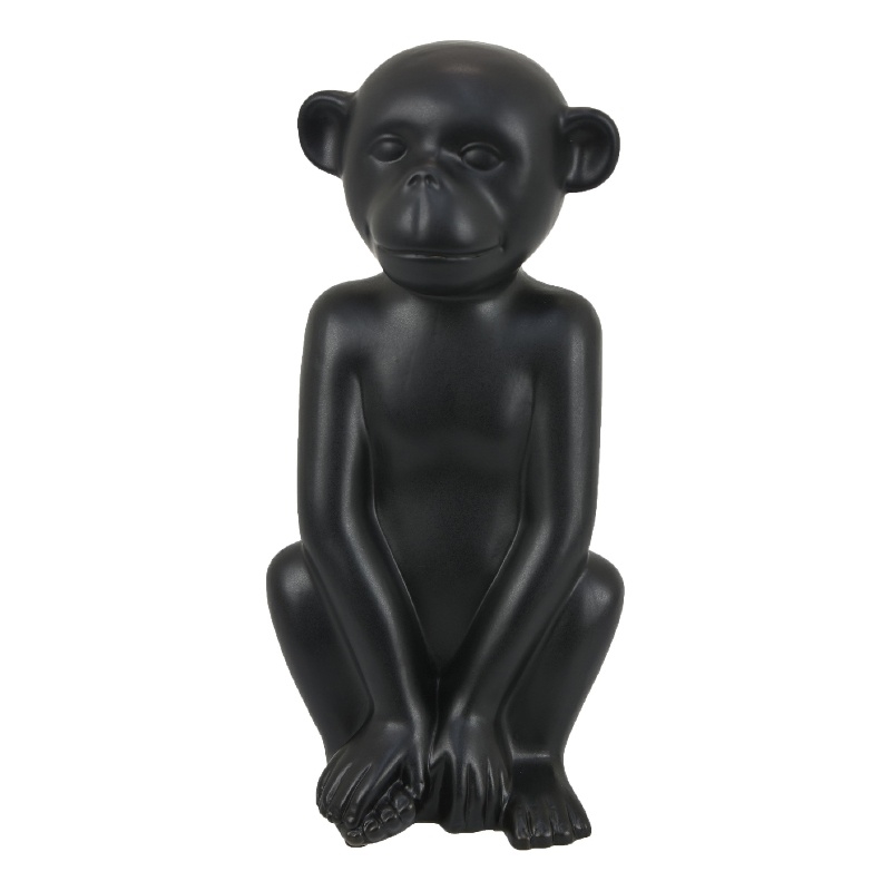 Decorative Monkey Sculpture in Seated Pose- Matte Black Ceramic 12 Inch