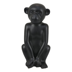 Decorative Monkey Sculpture in Seated Pose- Matte Black Ceramic 12 Inch