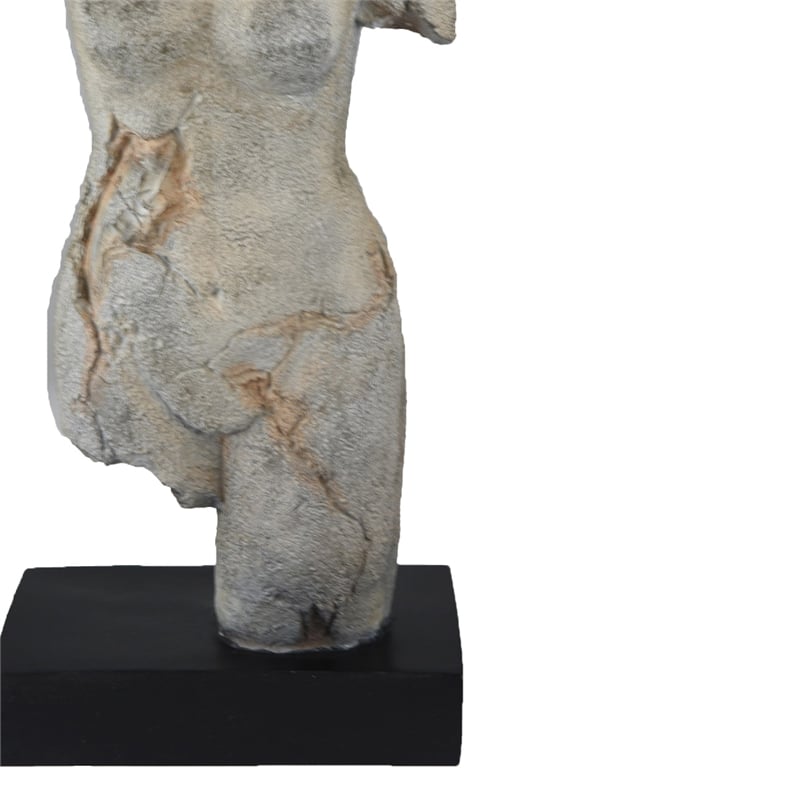 Ricky Female Torso Sculpture- Black Base- Distress Gray Resin 17 Inch