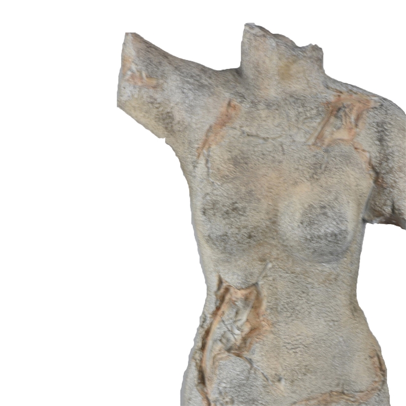 Ricky Female Torso Sculpture- Black Base- Distress Gray Resin 17 Inch