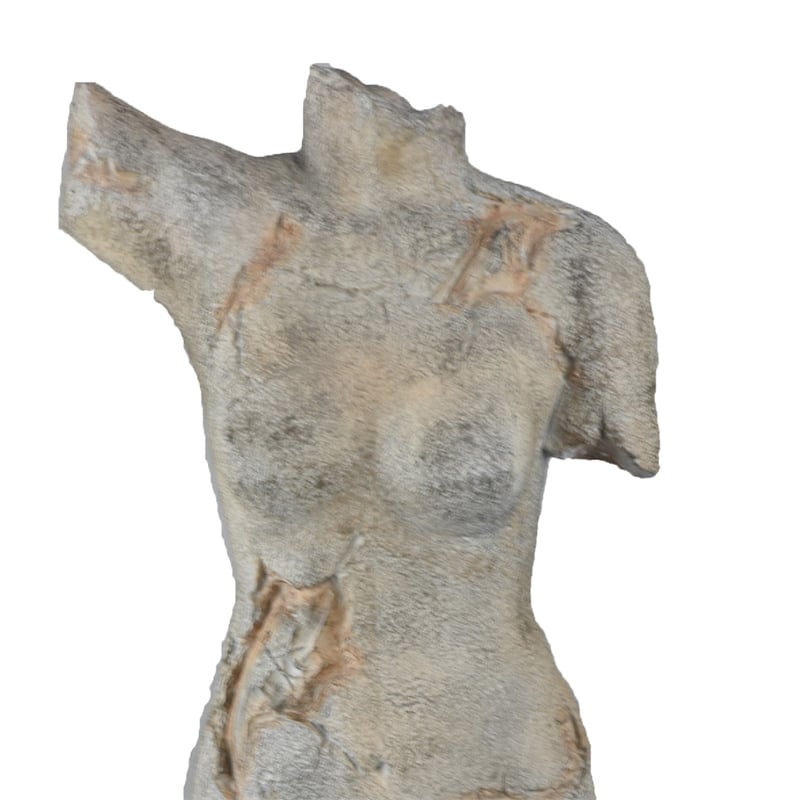 Ricky Female Torso Sculpture- Black Base- Distress Gray Resin 17 Inch