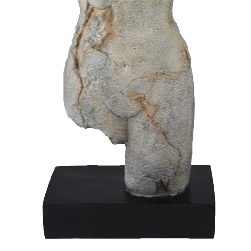 Ricky Female Torso Sculpture- Black Base- Distress Gray Resin 17 Inch