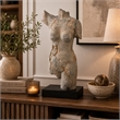 Ricky Female Torso Sculpture- Black Base- Distress Gray Resin 17 Inch