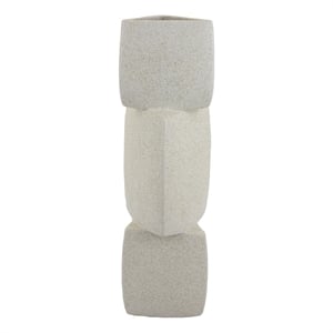 Sculptural Vase with Geometric Details- White Textured Ceramic 20 Inch