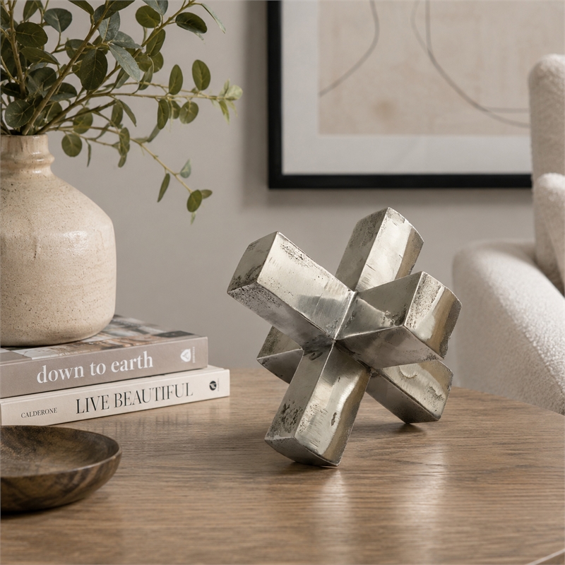 Pearl Abstract Starburst Tabletop Decorative Accent- Silver Metal 8 Inch