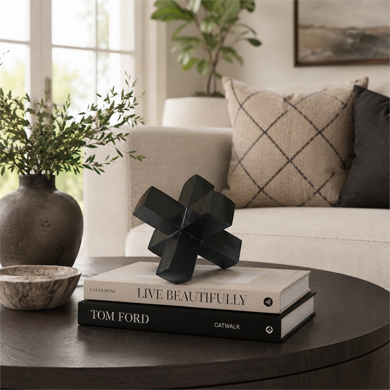 Pearl Abstract Starburst Tabletop Decorative Accent- Black Metal 8 Inch