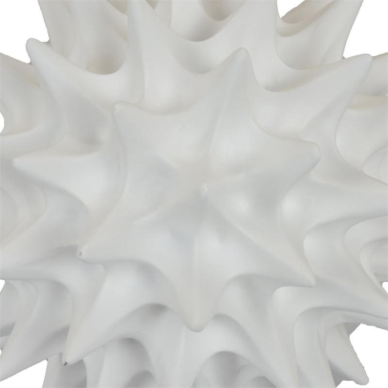 Saima Decorative Orb Sculpture with Spiked Patterns- White Resin 9 Inch