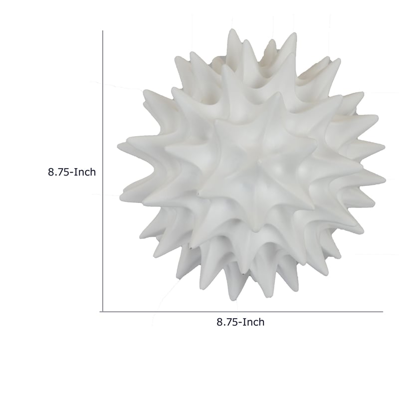 Saima Decorative Orb Sculpture with Spiked Patterns- White Resin 9 Inch