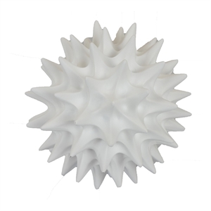 Saima Decorative Orb Sculpture with Spiked Patterns- White Resin 9 Inch