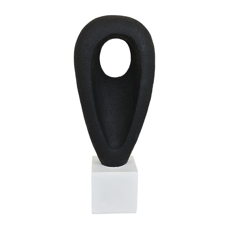 Decorative Tabletop Accent- White Marble Base- Black Teardrop- 18 Inch