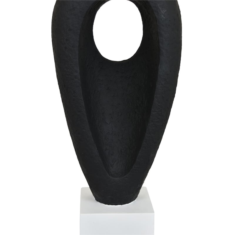 Decorative Tabletop Accent- White Marble Base- Black Teardrop- 18 Inch
