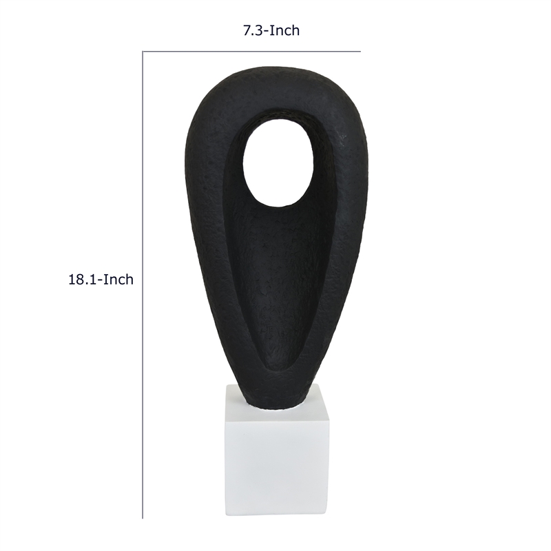 Decorative Tabletop Accent- White Marble Base- Black Teardrop- 18 Inch