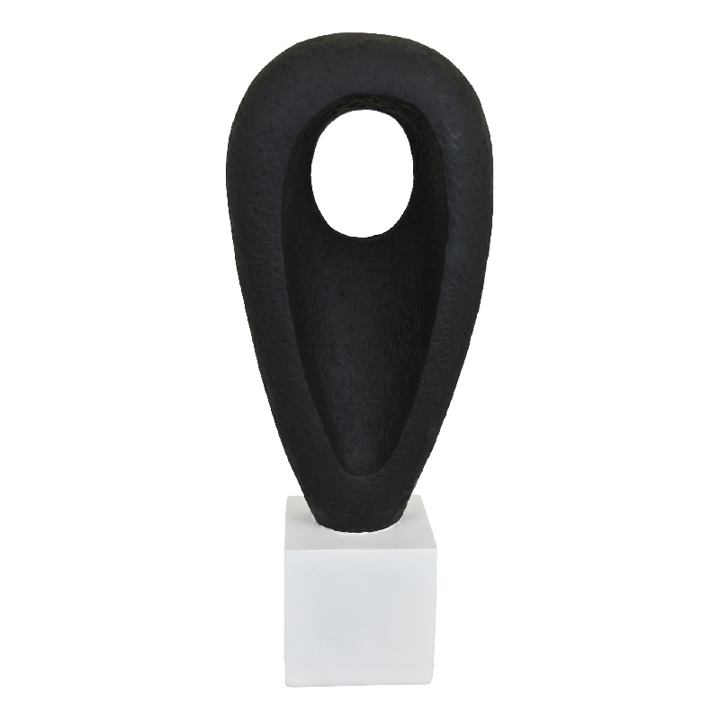 Decorative Tabletop Accent- White Marble Base- Black Teardrop- 18 Inch