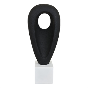 Decorative Tabletop Accent- White Marble Base- Black Teardrop- 18 Inch