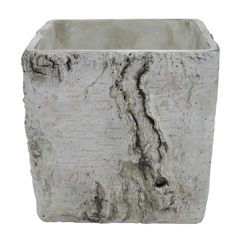 Outdoor Decorative Planter- Faux Bois Textured Terracotta- 7 Inch Gray